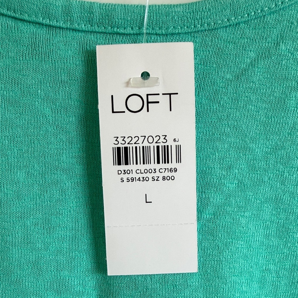 NWT LOFT Teal Puff Sleeve Tee with Crochet Trim - Picture 3 of 9